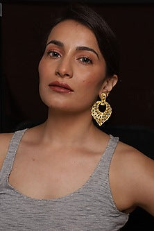 Rose Gold Finish Dark Blue Stone Dangler Earrings