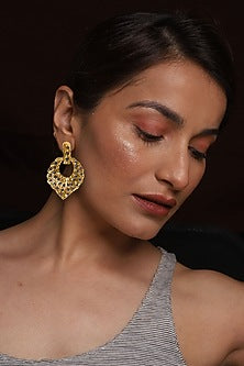 Rose Gold Finish Dark Blue Stone Dangler Earrings