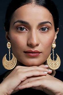 Gold Finish Pearl Dangler Earrings