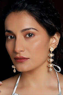 Gold Finish Pearl Textured Dangler Earrings