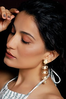 Gold Finish Pearl Textured Dangler Earrings