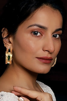Gold Finish Zircon Hoop Earrings