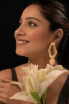 Gold Finish Pearl Dangler Earrings