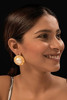 Gold Plated Pearl Handcrafted Stud Earrings