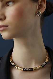 Gold Finish Crystal Enameled Baroque Hasli Necklace
