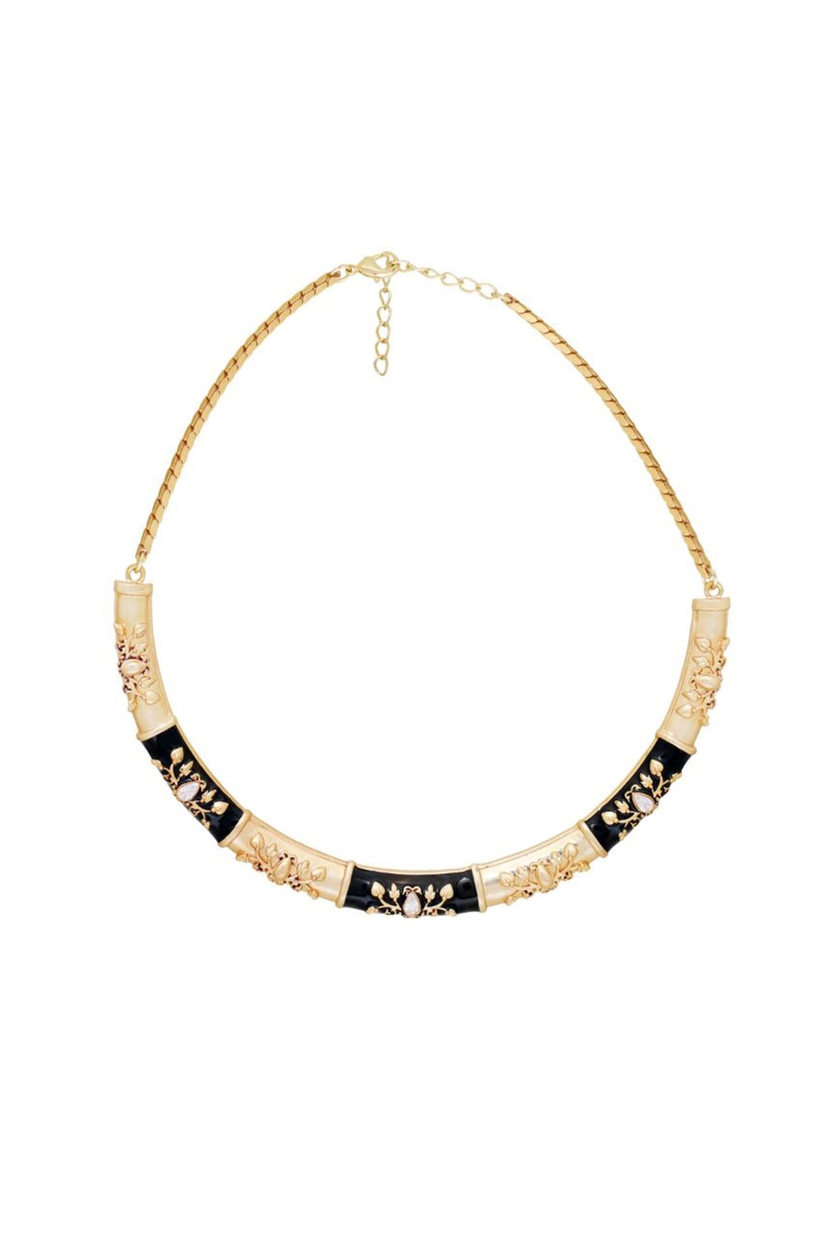 Gold Finish Crystal Enameled Baroque Hasli Necklace