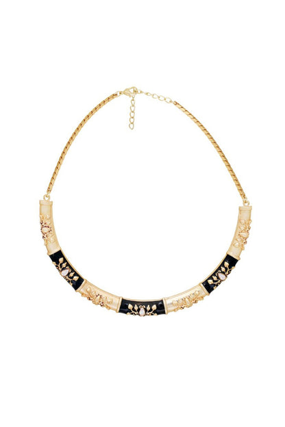 Gold Finish Crystal Enameled Baroque Hasli Necklace