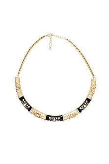 Gold Finish Crystal Enameled Baroque Hasli Necklace