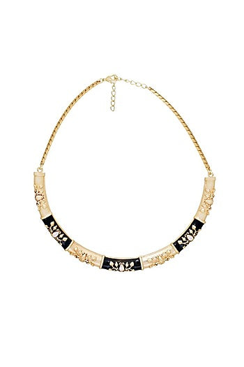 Gold Finish Crystal Enameled Baroque Hasli Necklace