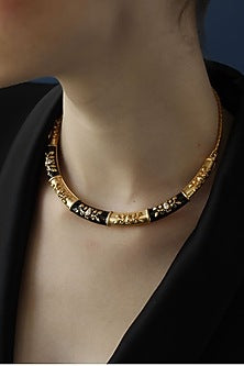 Gold Finish Crystal Enameled Baroque Hasli Necklace