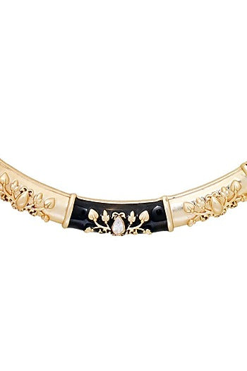 Gold Finish Crystal Enameled Baroque Hasli Necklace
