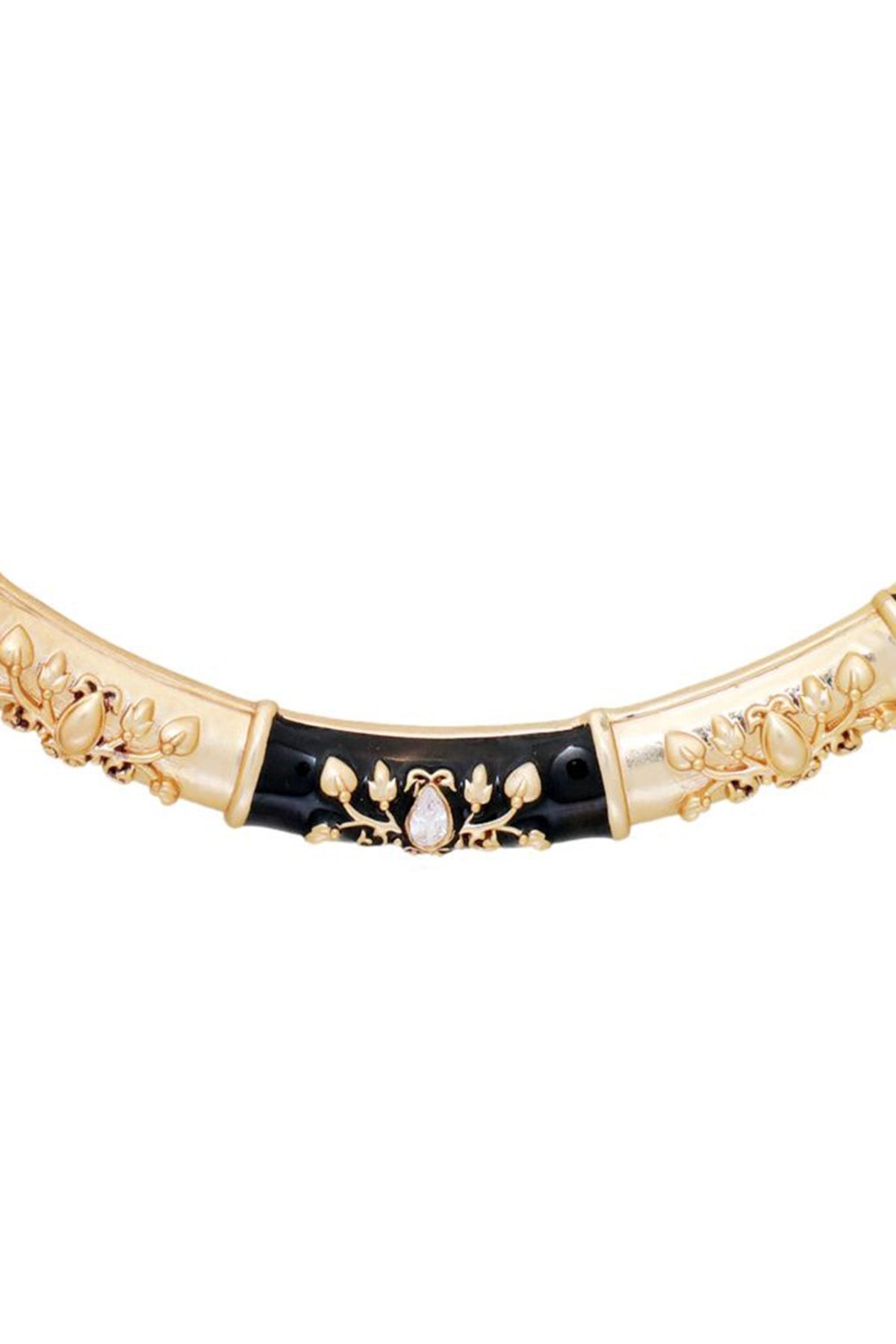 Gold Finish Crystal Enameled Baroque Hasli Necklace