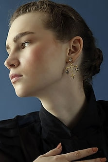 Gold Finish Zircon & Crystal Statement Balance Earrings