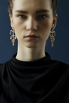 Gold Finish Zircon & Crystal Enameled Balance Earrings