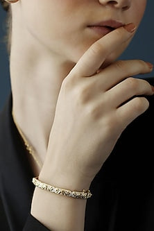 Gold Finish Zircon Enameled Baroque Bangle
