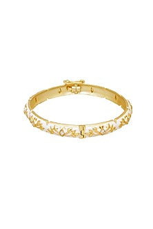 Gold Finish Zircon Enameled Baroque Bangle