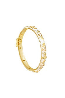 Gold Finish Zircon Enameled Baroque Bangle