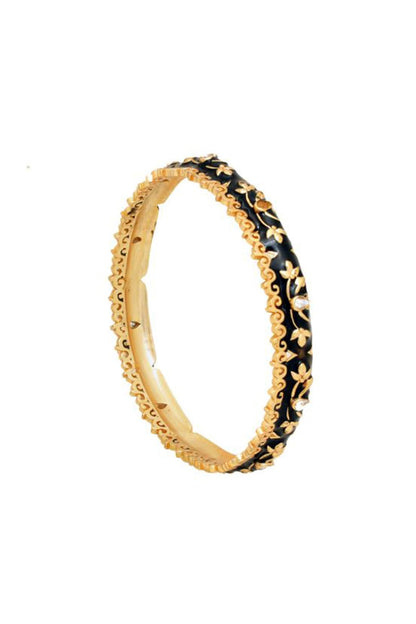 Gold Finish Zircon Enameled Baroque Bangle
