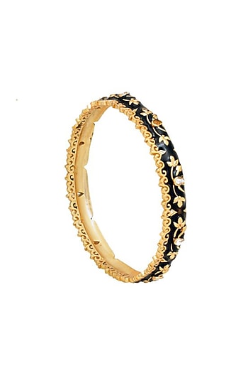 Gold Finish Zircon Enameled Baroque Bangle