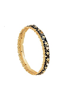 Gold Finish Zircon Enameled Baroque Bangle