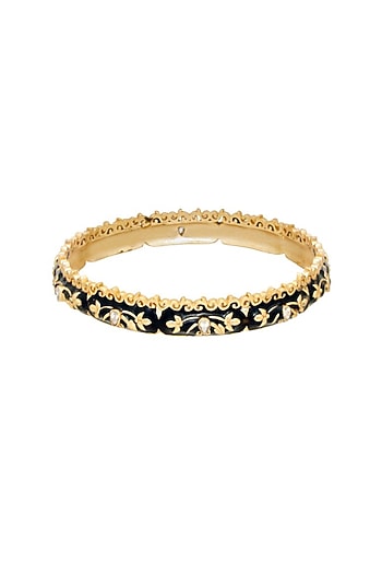 Gold Finish Zircon Enameled Baroque Bangle
