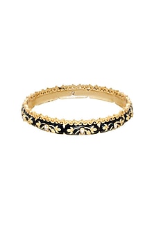 Gold Finish Zircon Enameled Baroque Bangle