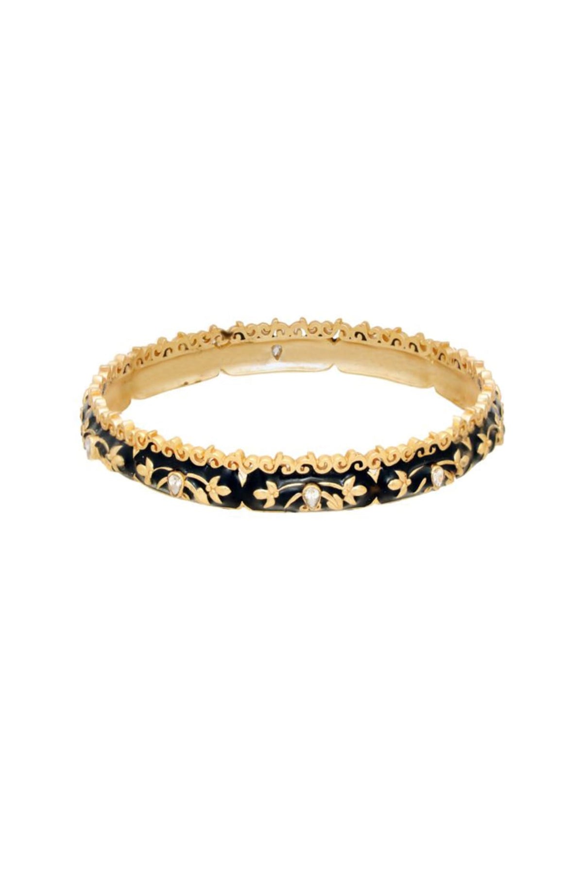 Gold Finish Zircon Enameled Baroque Bangle