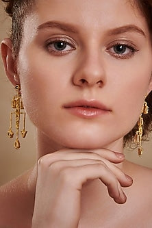 Gold Plated Embossed Mismatch Dangler Earrings