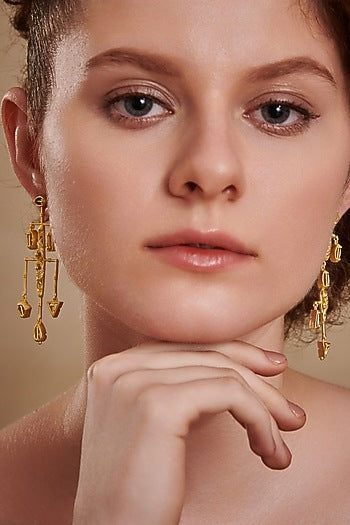 Gold Plated Embossed Mismatch Dangler Earrings