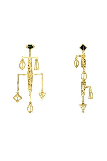 Gold Plated Embossed Mismatch Dangler Earrings