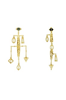 Gold Plated Embossed Mismatch Dangler Earrings