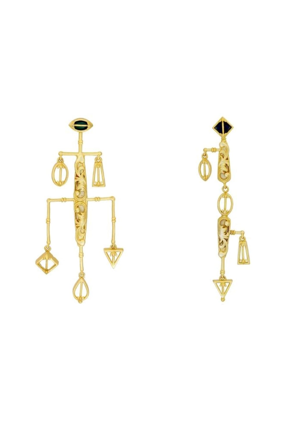 Gold Plated Embossed Mismatch Dangler Earrings