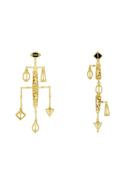 Gold Plated Embossed Mismatch Dangler Earrings