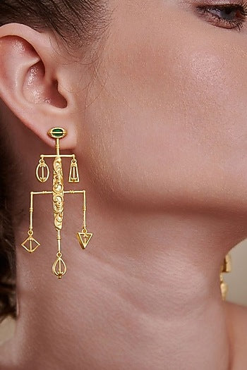 Gold Plated Embossed Mismatch Dangler Earrings