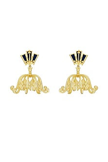 Gold Plated Blue Enameled Foilage Dangler Earrings
