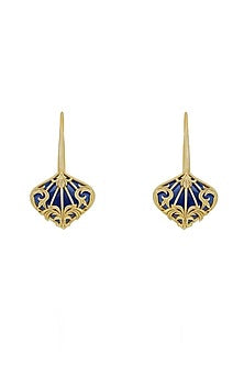 Gold Plated Blue Enameled Floral Swag Earrings