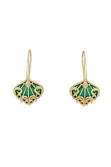 Gold Plated Green Enameled Floral Swag Earrings