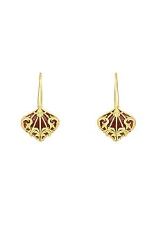 Gold Plated Garnet Enameled Floral Swag Earrings