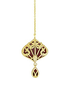 Gold Plated Garnet Enameled Floral Swag Maangtikka