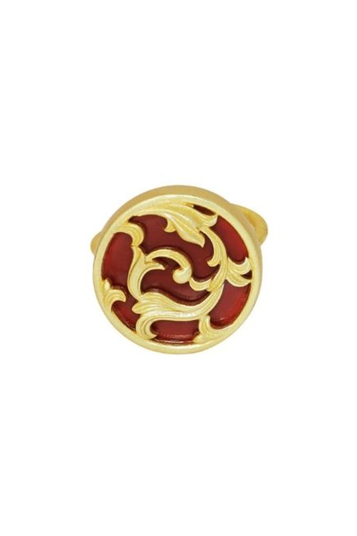 Gold Plated Garnet Enameled Floral Disc Ring