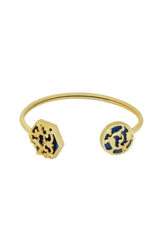 Gold Plated Blue Enameled Floral Cuff Bracelet
