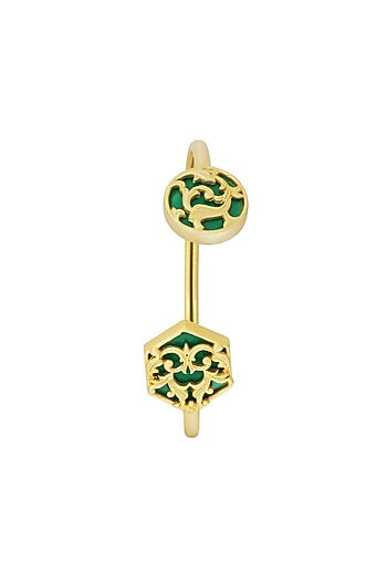 Gold Plated Green Enameled Floral Cuff Bracelet