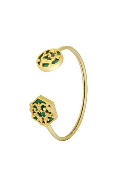 Gold Plated Green Enameled Floral Cuff Bracelet