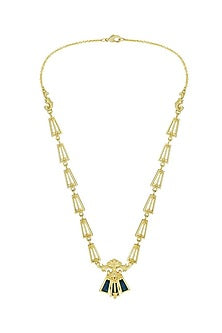Gold Plated Blue Enameled Floral Necklace