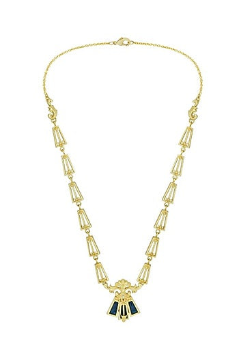 Gold Plated Blue Enameled Floral Necklace