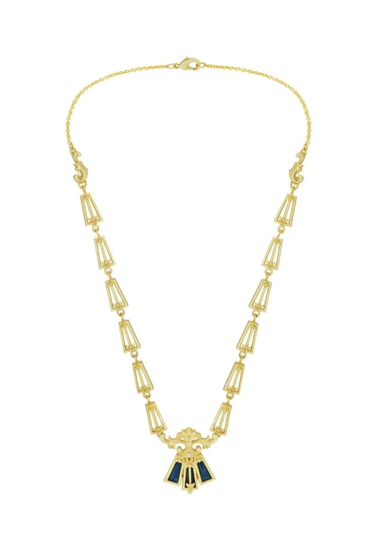 Gold Plated Blue Enameled Floral Necklace