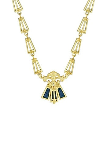 Gold Plated Blue Enameled Floral Necklace
