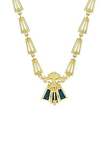 Gold Plated Blue Enameled Floral Necklace
