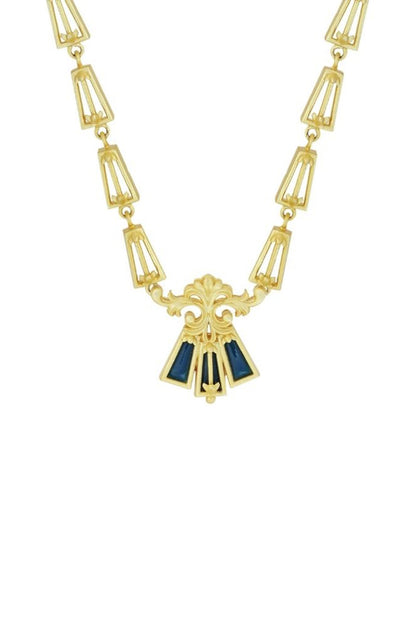 Gold Plated Blue Enameled Floral Necklace
