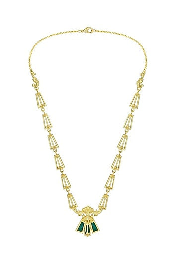 Gold Plated Green Enameled Floral Necklace